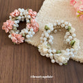 Pearl Satin Flower Hair Ties Pink White Ribbon Two Styles view 4