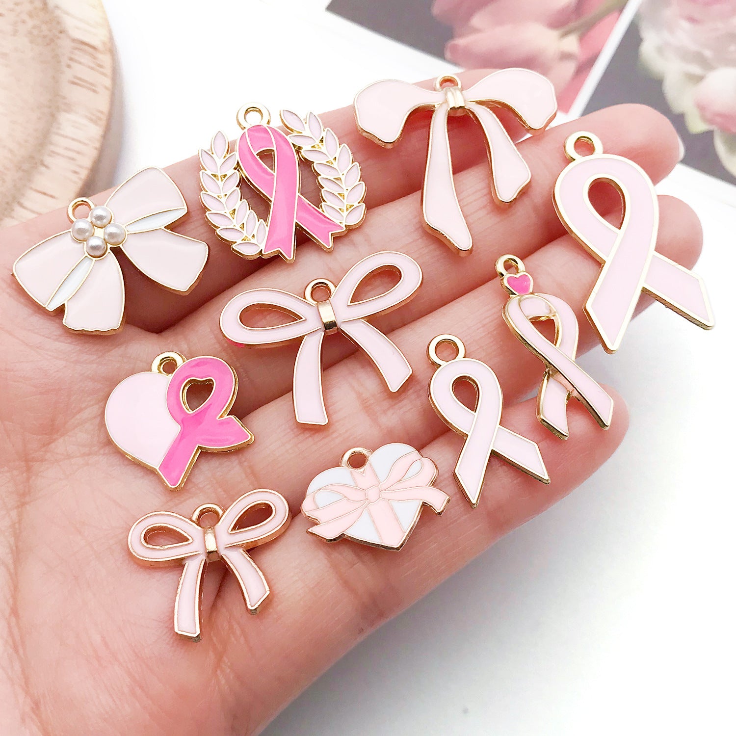 Zinc Alloy Enamel Pink Bow Ribbon Butterfly Charm Pendant for Necklace Bracelet Making