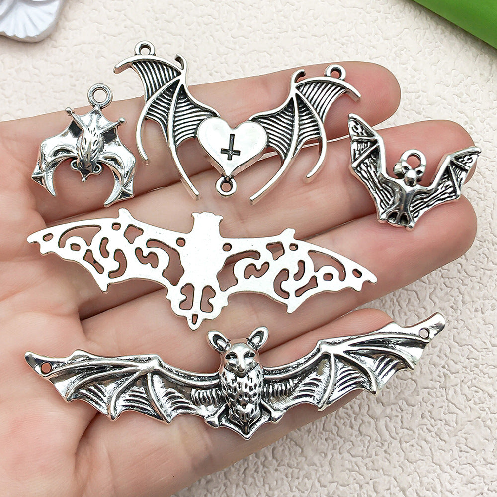 Antique Silver Zinc Alloy Halloween Bat Wing Cross Hollow Charm Pendants for DIY Jewelry