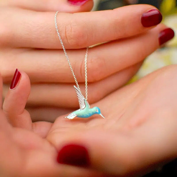 Blue Green Enamel Hummingbird Necklace Earrings Options