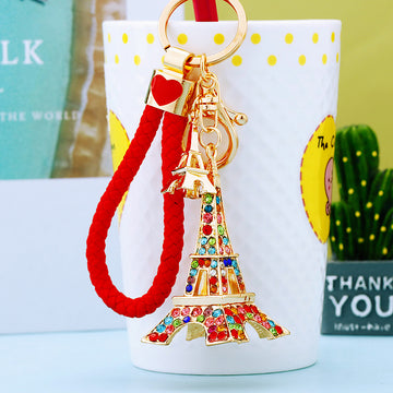 Crystal Eiffel Tower Keychains in Plain and Braided Loop Options