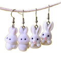 White Flocked Rabbit Figure Drop Earrings 2 Styles view 5