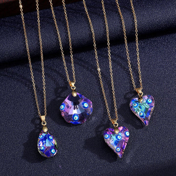 Iridescent Evil Eye Crystal Pendant Necklaces Four Shapes