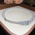 Silver Crystal Floral Necklace or Bracelet with Pearl Strand Details view 7
