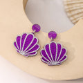 Pink Glitter Seashell Drop Earrings Round Post Silver Outline view 4