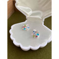 Small Multicolor Crystal Flower Huggie Hoop Earrings view 3