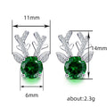 Silver Tone Reindeer Stud Earrings with Green Round Stones view 4
