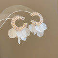 Gold Tone Crystal Hoop Stud Earrings With White Petal Drops view 6
