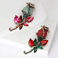 Crystal Rose Stem Brooch with Faceted Petals Decorative Clothing Pin view 1