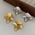 Sculpted Wavy Square Stud Earrings In Gold And Silver Tone view 2