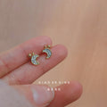 Gold Mini Crescent Moon Star Stud Earrings Pavé Zircon view 3