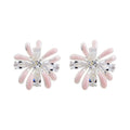 Pearlescent Petal Flower Studs with Clear Teardrop Stones view 5