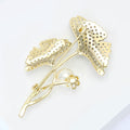 Ginkgo Leaf Pearl Brooch in Detailed Metal and Crystal Design view 4