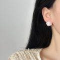 Square Crystal Bow Stud Earrings in Two Colors With Pale Silver-Tone Settings view 2