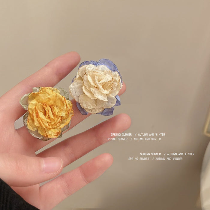 Fabric Camellia Flower Stud Earrings Three Color Styles