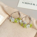 Green and Blue Translucent Flower Cluster Hoop Earrings view 3
