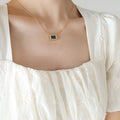 Gold Stepped Rectangle Blue Stone Inlay Pendant Necklace view 4