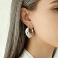 Thick Open Crescent Hoop Earrings Polished Stainless Steel view 4
