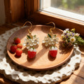 Gold White Flower Strawberry Drop Earrings Two Colors view 4