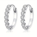 White Metal Clear Stone Hinged Hoop Earrings Pavé Front view 1