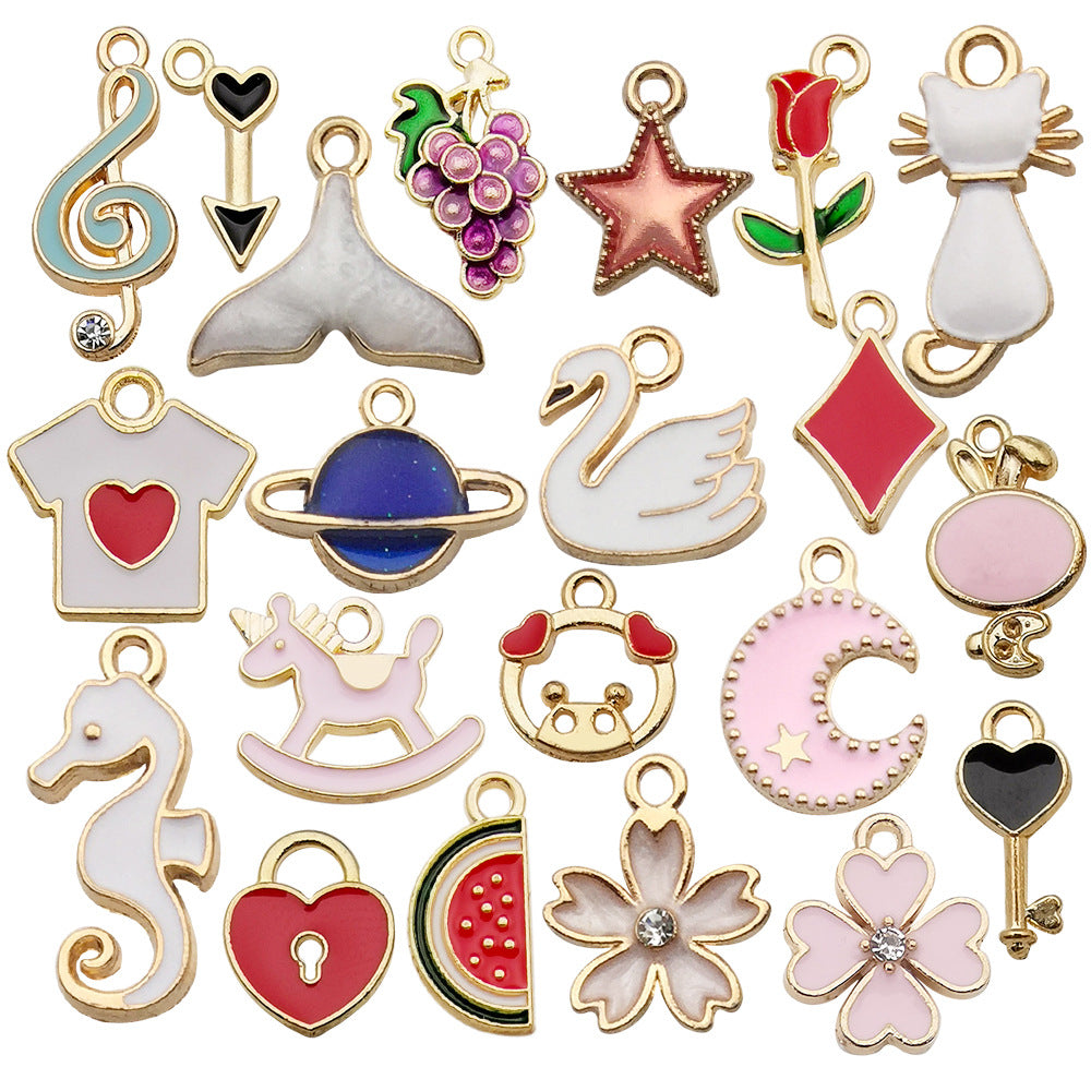 Enamel Zinc Alloy Rose Grape Watermelon Fruit Charm Pendants for DIY Keychain Jewelry