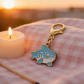 Teal Cartoon Shark Enamel Keychain Gold Lobster Clasp view 3