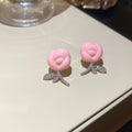 Pink Rose Crystal Tennis Necklace And Rose Leaf Stud Earrings view 6
