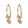 Gold Crystal Paved Hoop Multi Star Charm Drop Earrings view 5