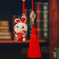 Jeweled Ruyi Rabbit Car Hangers in Red Yellow Blue and Purple with Red Tassels view 1