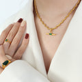 Gold Rope Chain Bar Pendant Necklace Green Or Black Glass view 4