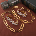 Gold Oval Link Necklace Pavé Cuban Link Bracelet Set view 2