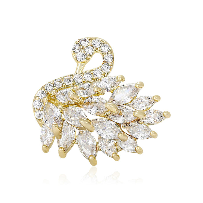Small Crystal Swan Brooch in Gold and Silver Tones