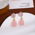 Pink Irregular Stone Look Gold Dangle Stud Earrings view 6