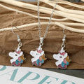 Silver Tone Glitter Unicorn Pendant Necklace and Hook Earrings view 1