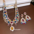 Multicolor Crystal Pearl Teardrop Earrings And Choker Necklace view 1