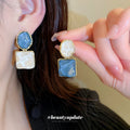 Hammered Geometric Drop Earrings in Blue Pink and Green view 2