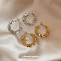 Gold And Silver Tone Textured Open Hoop Stud Earrings view 2