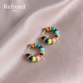 Multicolor Enamel Segment Huggie Hoop Earrings Gold Tone view 1