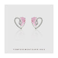 Silver Open Heart Pink Crystal Stud Earrings Teardrop Pair view 1