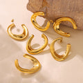 Gold Thick U-Shape Open Hoop Earrings Polished Metal Finish view 4