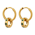 Gold Hoop Earrings Green Zircon Circle Pendant Drop view 5