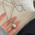 Black Cord Necklace with Layered Silver Tone Circle Pendant view 6