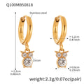 Gold Stainless Zircon Cat Owl Dangle Huggie Hoop Earrings Assortment view 11