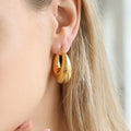 U-Shape Chunky Hoop Earrings Polished Gold Steel Pair view 2