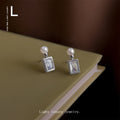 Silver-Tone Pearl Perfume Bottle Clear Rectangle Studs view 1