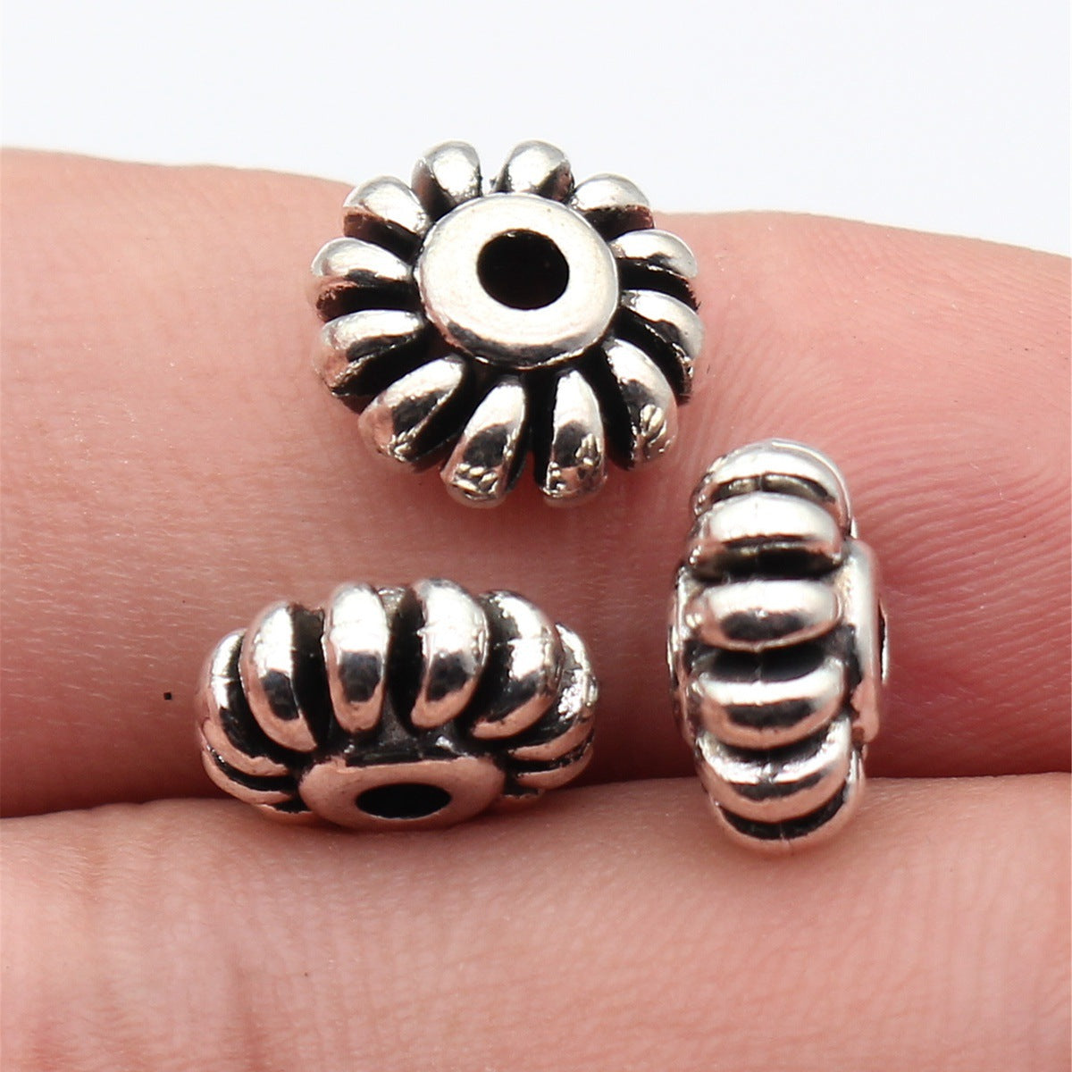 12x12x6mm 2.1g Antique Silver Zinc Alloy Spiral Pattern Small Hole Spacer Beads for Bracelet Making