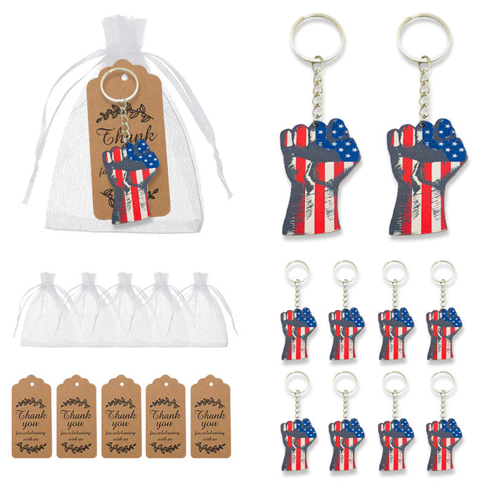 Raised Fist American Flag Keychain With Metal Ring