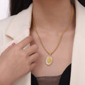 Gold Madonna Pendant Necklaces Shell Zircon Or Multicolor Halo view 3