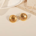 Gold Round Wave Texture Disc Stud Earrings Polished Metal view 4