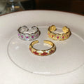 Open Coin Motif Crystal Rings Silver Gold Red Enamel view 4